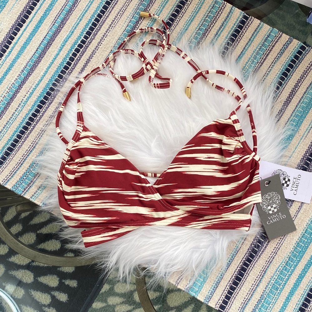 Vince Camuto cut out striped wrap bikini top size x small